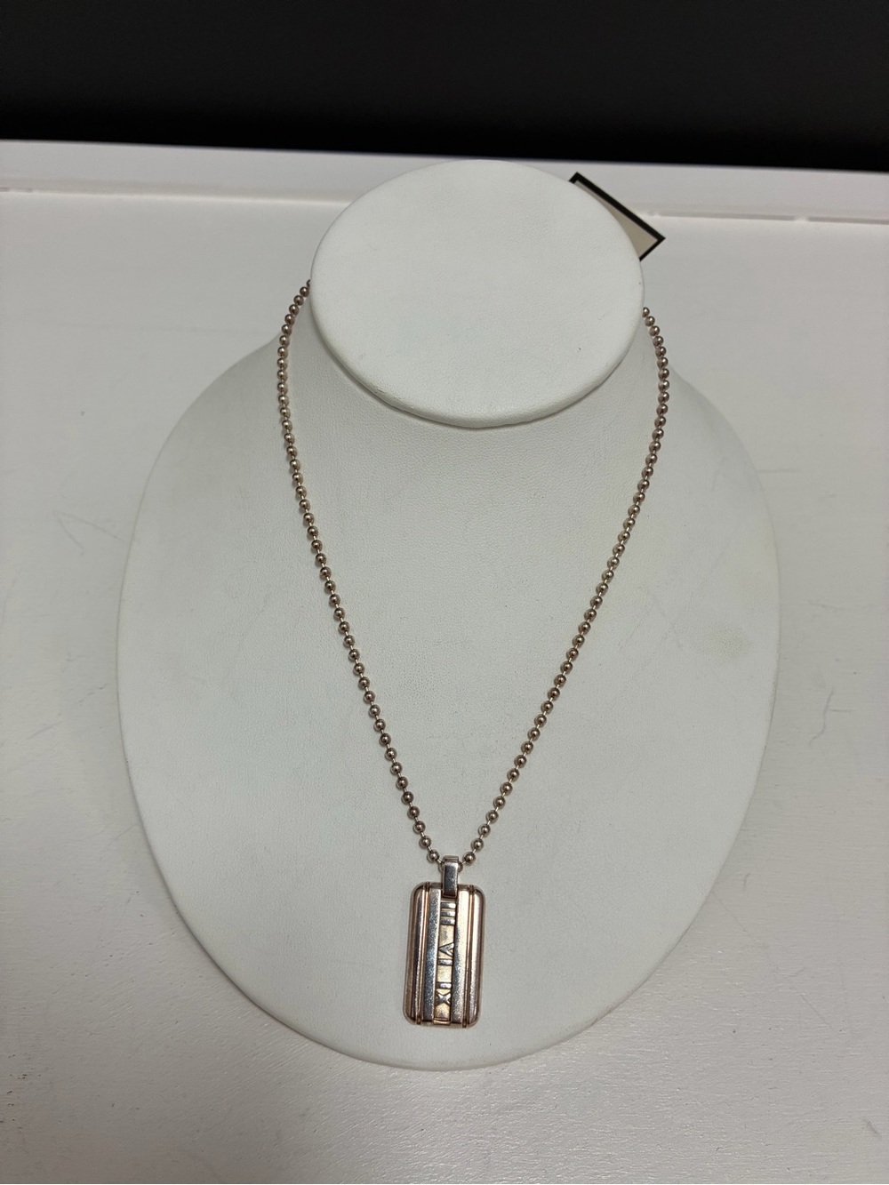 Tiffany & Co. Sterling Silver Atlas Dog Tag Pendant Necklace on Ball Chain